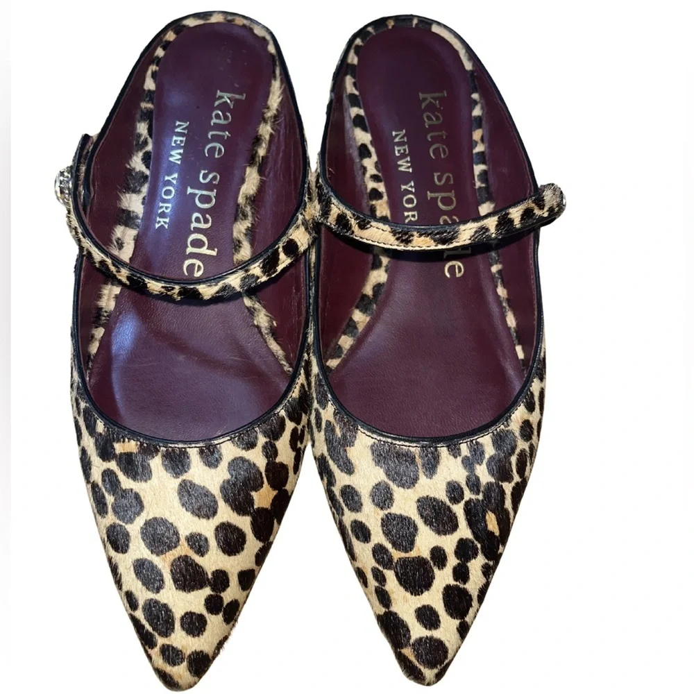 Kate Spade Meg Leopard Print Calf Hair Mules - Size 5.5 B
